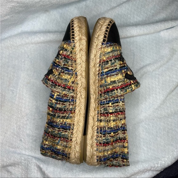 CHANEL Espadrilles Tweed Canvas Metallic Flats Size EU 40 - Picture 5 of 6